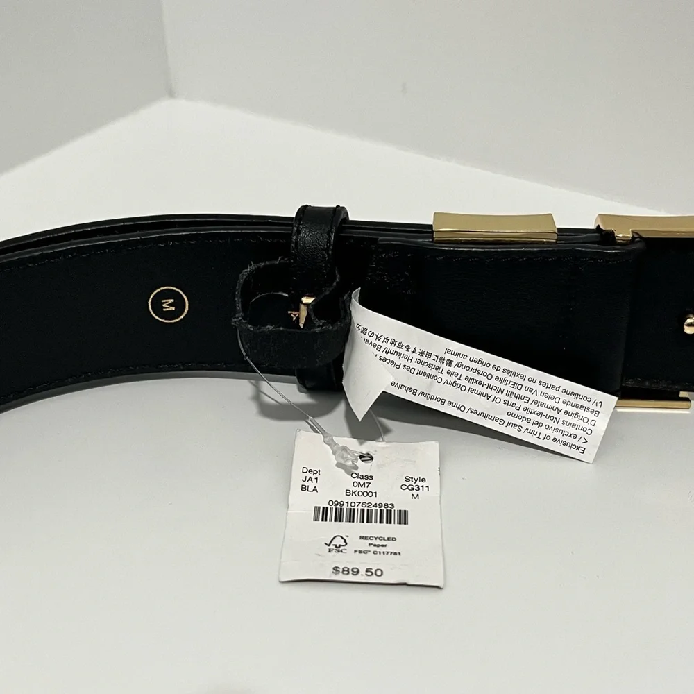NEW J. Crew double gold buckle black leather belt size medium CG311 $89.50 - Picture 11 of 13